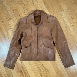 Vintage Natural Comfort Leather Embossed Nature Jacket